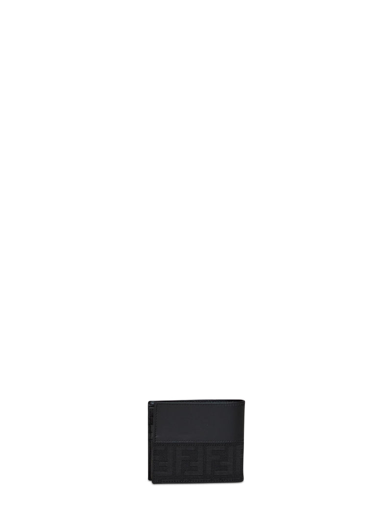 Fendi Ff Jacquard Bi-Fold Wallet — Black Calf Leather & Cardholders