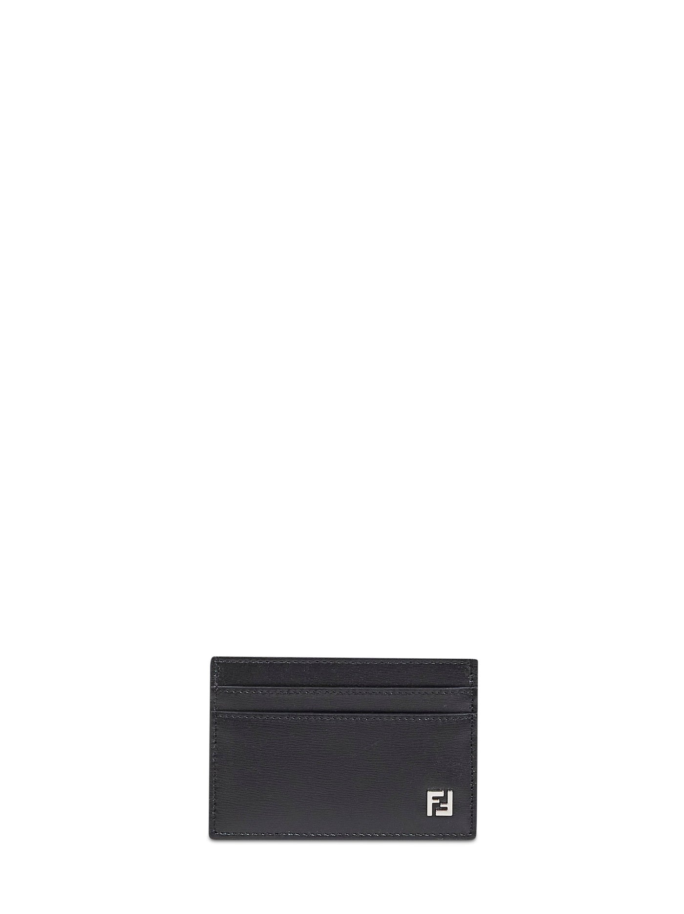 Fendi Squared Ff Metal Detail Card Case — Black Calf Leather Cases