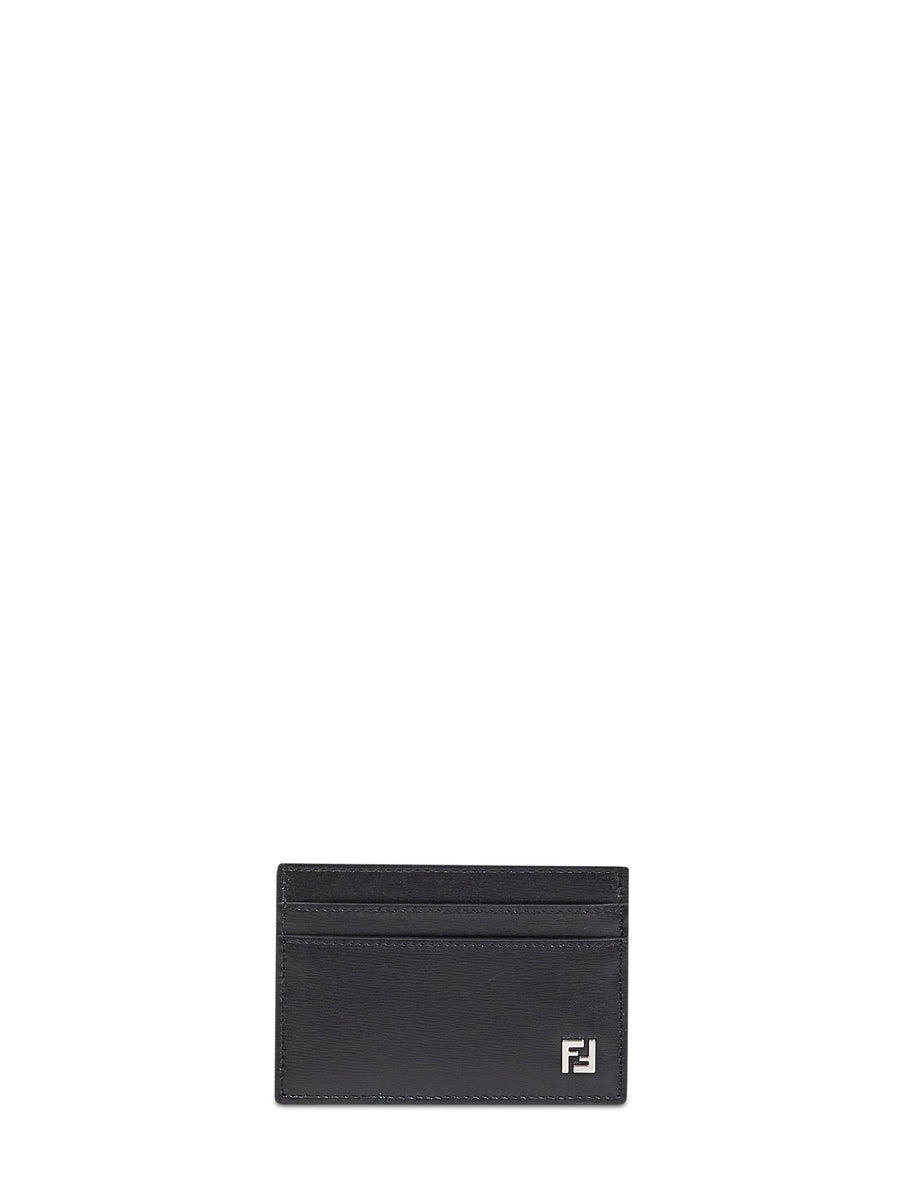 Fendi Squared Ff Metal Detail Card Case — Black Calf Leather Cases