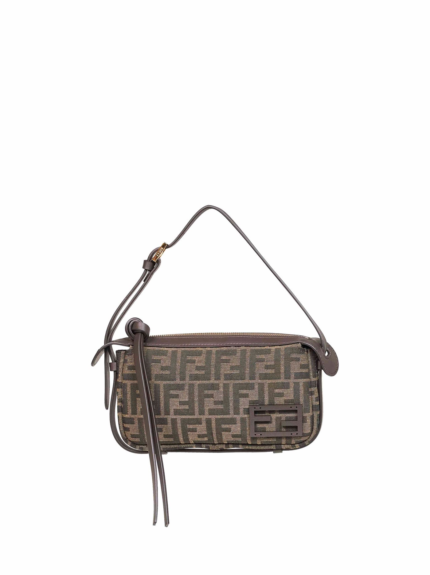Fendi Ff Jacquard Canvas Shoulder Bag — Brown Polyester