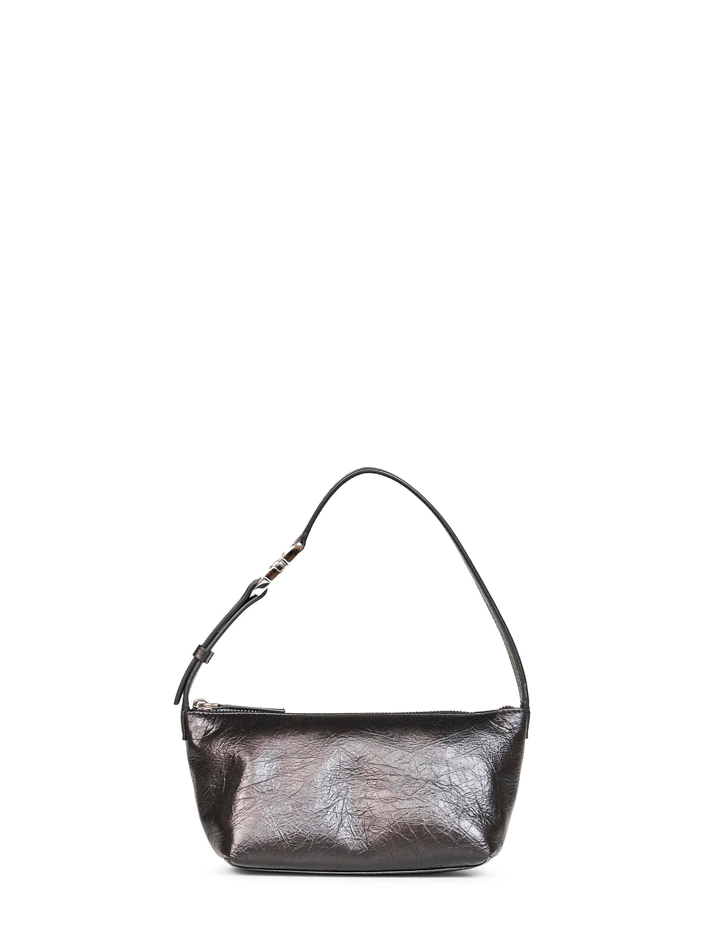 Fendi Crackle-Effect Calf Leather Shoulder Bag — Black