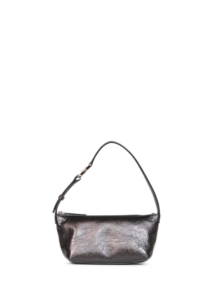 Fendi Crackle-Effect Calf Leather Shoulder Bag — Black