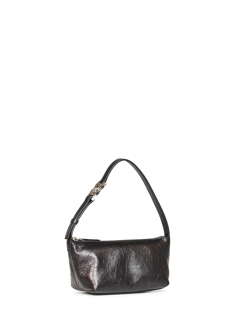 Fendi Crackle-Effect Calf Leather Shoulder Bag — Black