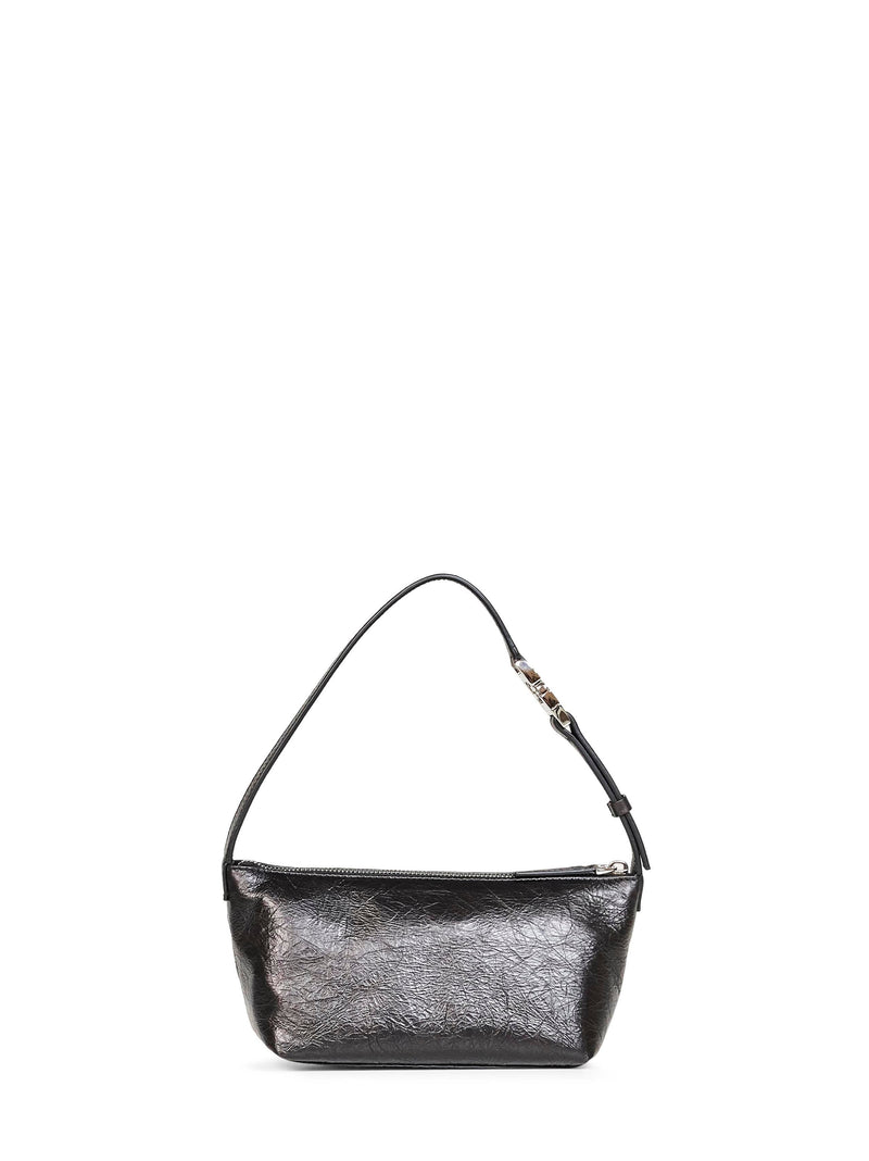 Fendi Crackle-Effect Calf Leather Shoulder Bag — Black