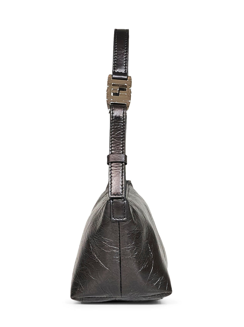 Fendi Crackle-Effect Calf Leather Shoulder Bag — Black