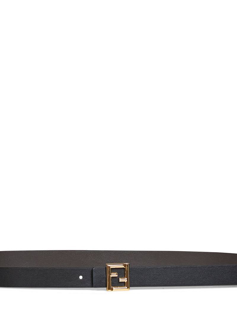 Fendi Reversible Ff Logo Leather Belt — Black Calf
