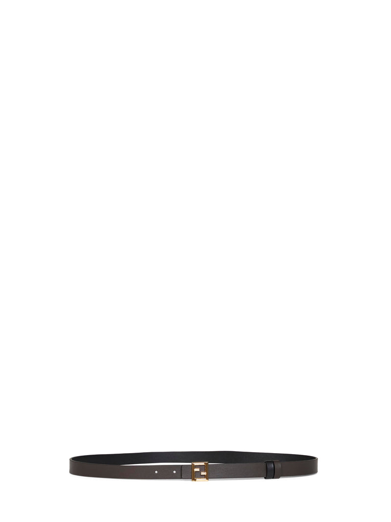 Fendi Reversible Ff Logo Leather Belt — Black Calf