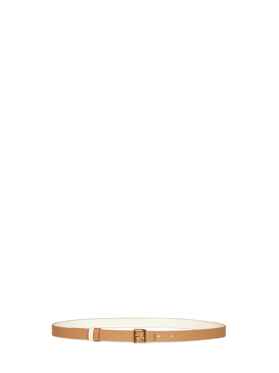 Fendi Reversible Leather Ff Belt — Beige Calf
