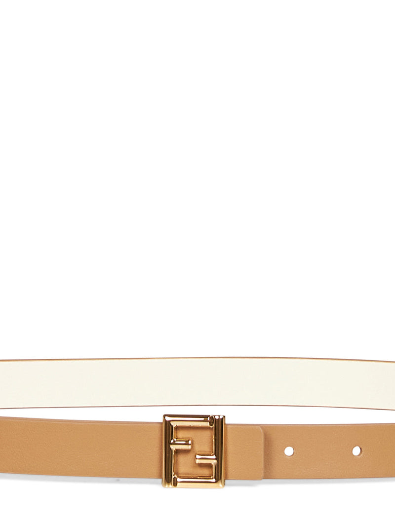 Fendi Reversible Leather Ff Belt — Beige Calf
