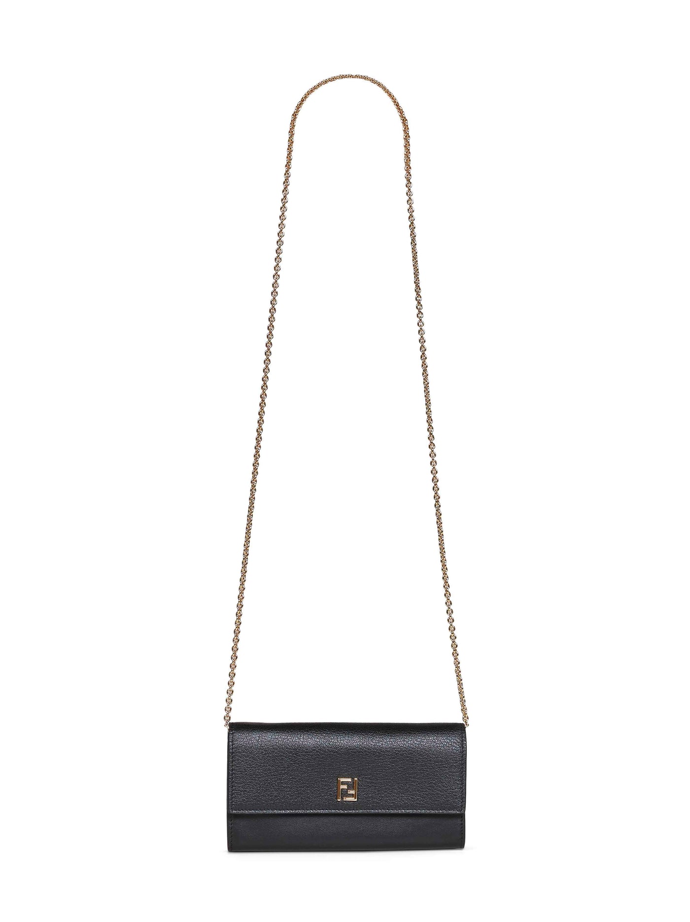 Fendi Continental Wallet On Chain — Black Calf Leather