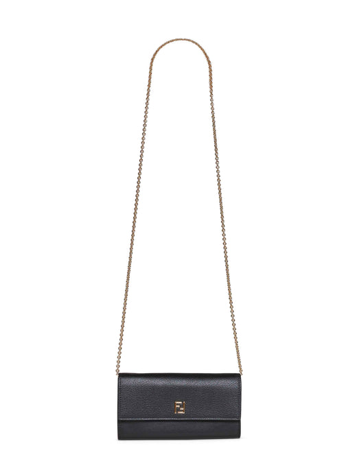 Fendi Continental Wallet On Chain — Black Calf Leather