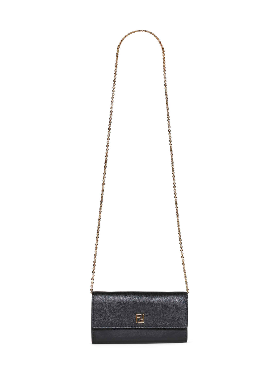 Fendi Continental Wallet On Chain — Black Calf Leather