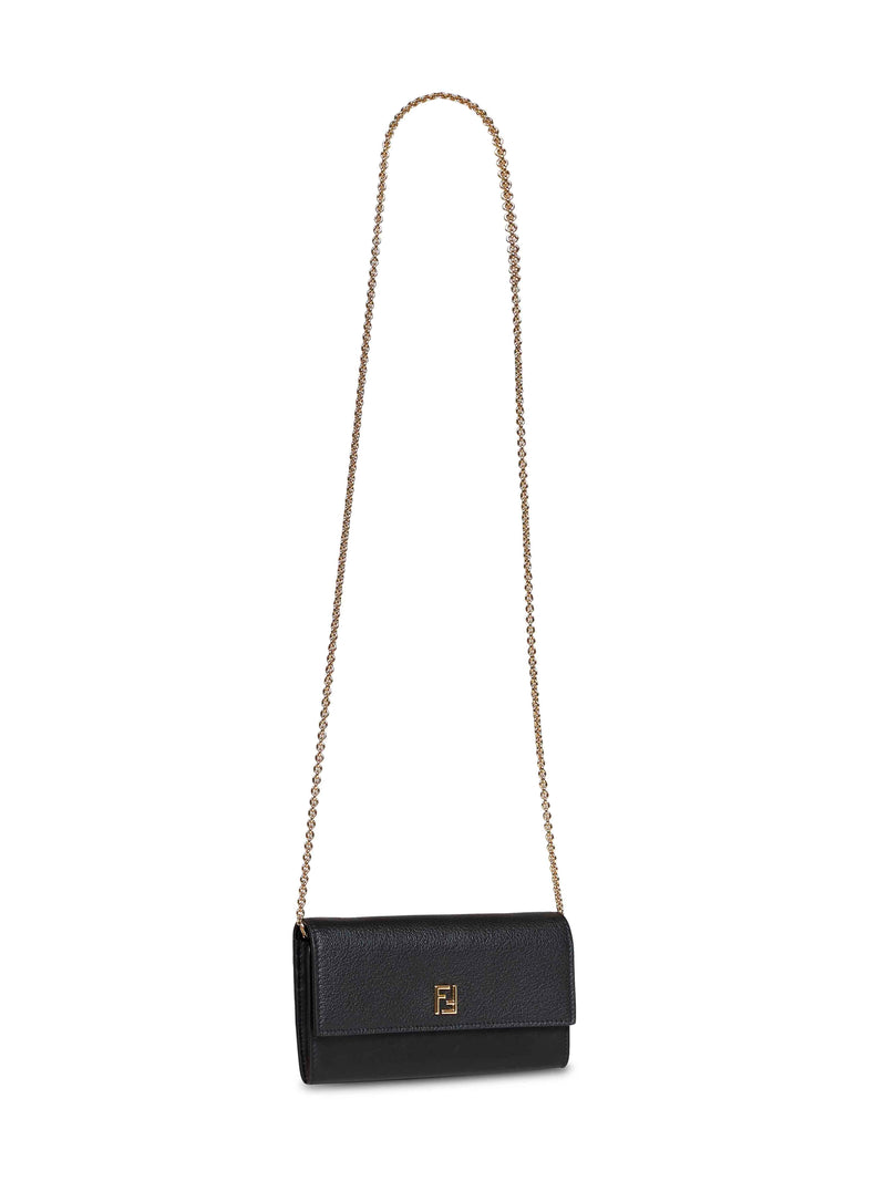 Fendi Continental Wallet On Chain — Black Calf Leather