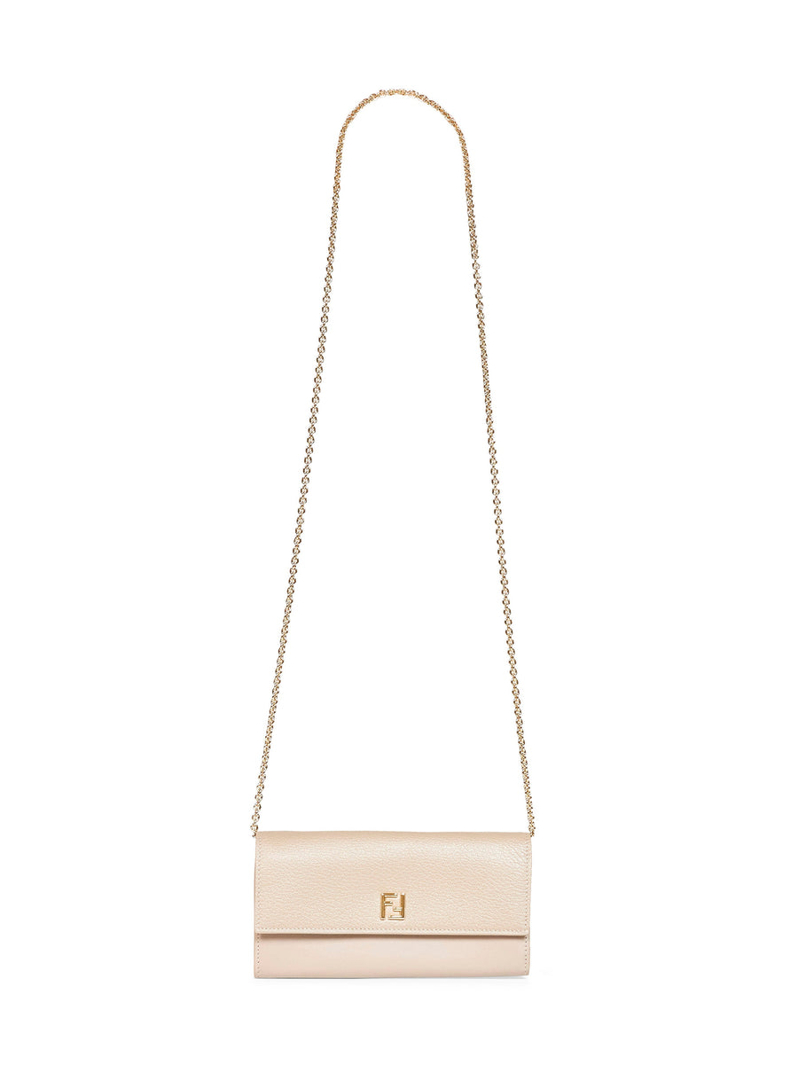 Fendi Continental Wallet On Chain — Taupe Calf Leather
