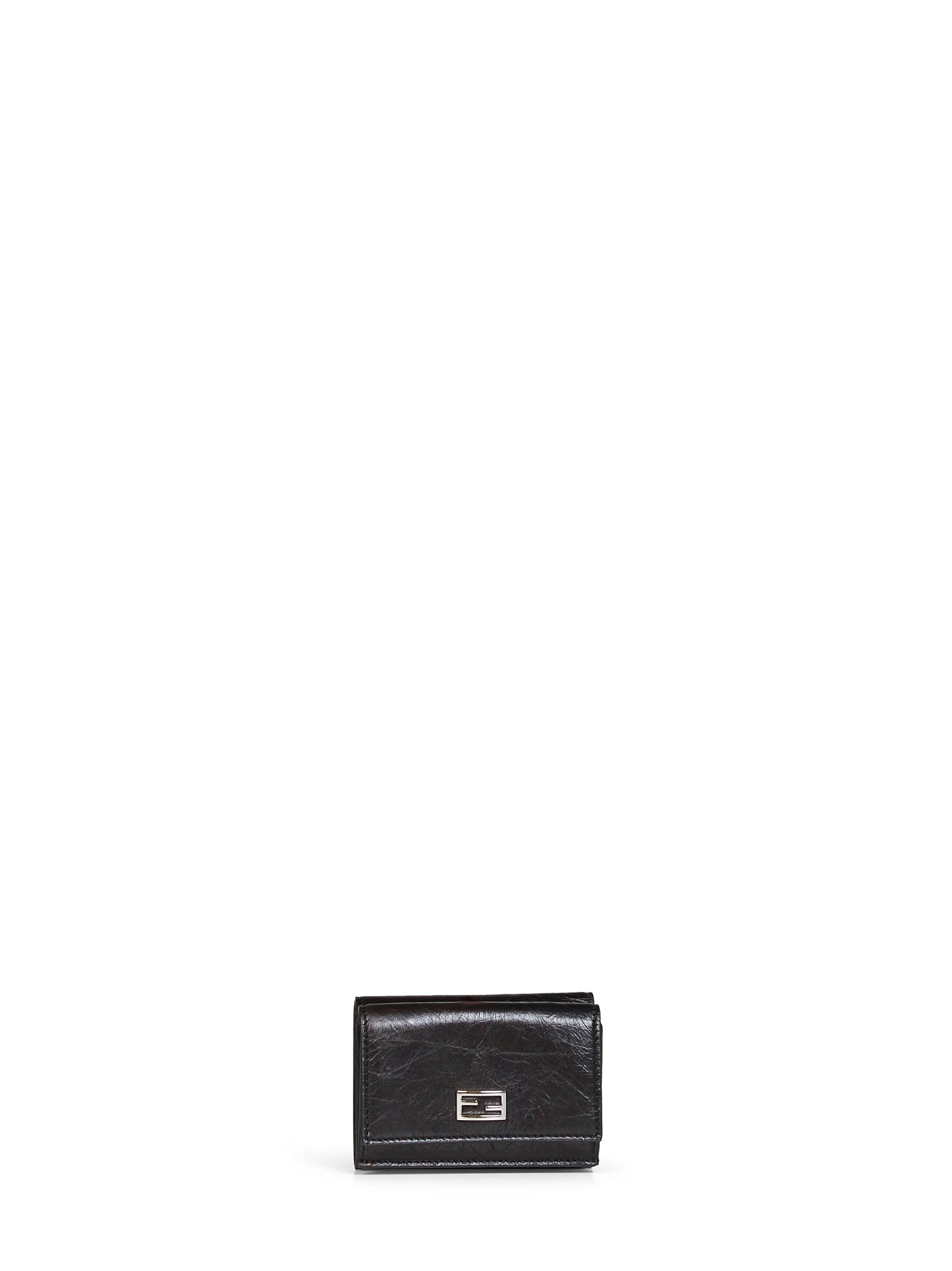 Fendi Crackle-Effect Calfskin Wallet — Black Calf Leather & Purses