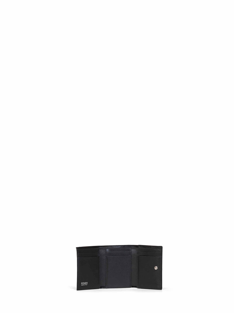 Fendi Crackle-Effect Calfskin Wallet — Black Calf Leather & Purses