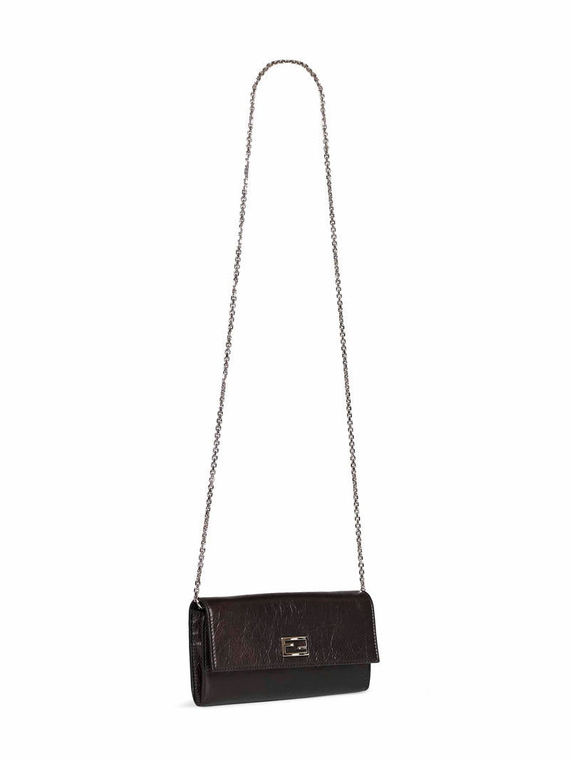 Fendi Baguette Wallet On Chain — Black Calf Leather