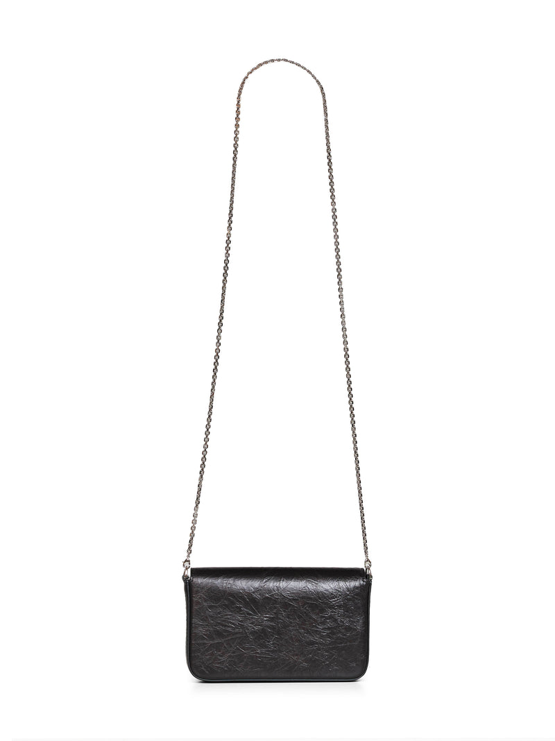 Fendi Crackle-Effect Leather Wallet On Chain — Black Calf Bag