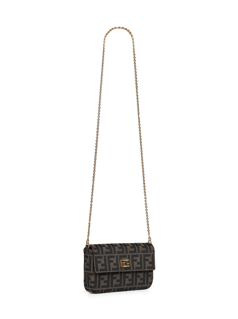 Fendi Baguette Wallet On Chain — Brown Polyester