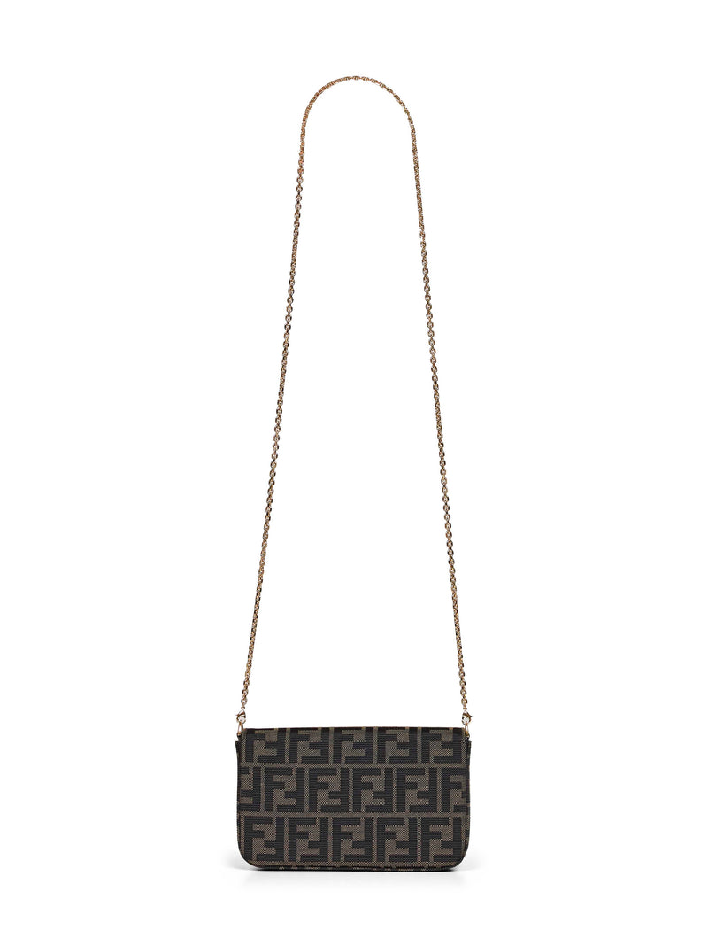 Fendi Baguette Wallet On Chain — Brown Polyester
