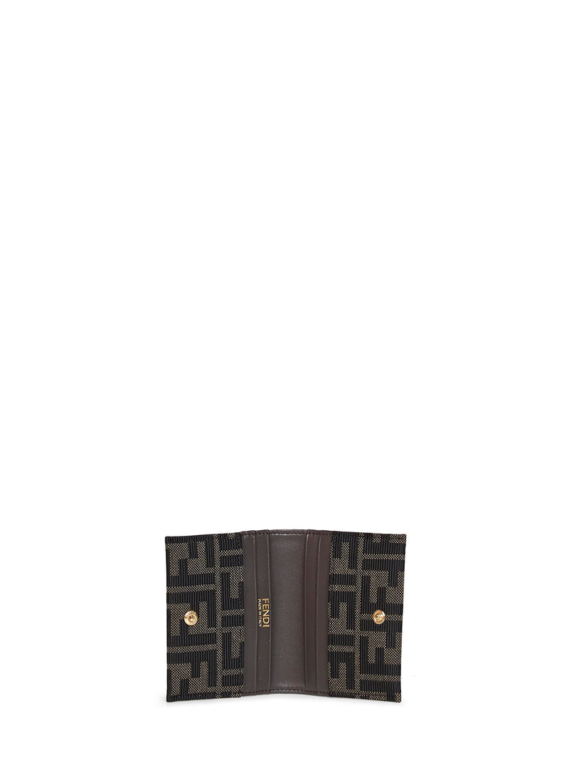 Fendi Ff Zucca Jacquard Card Case — Brown Polyester Wallets & Purses