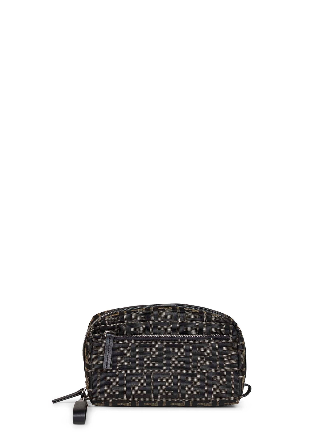 Fendi Double-Zip Woven Jacquard Clutch — Brown Polyester
