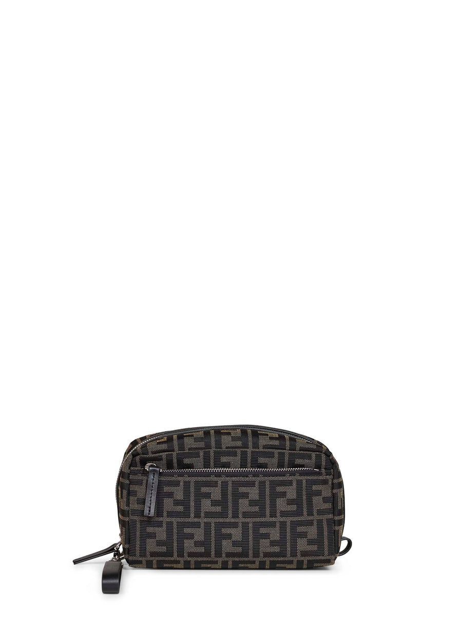 Fendi Double-Zip Woven Jacquard Clutch — Brown Polyester