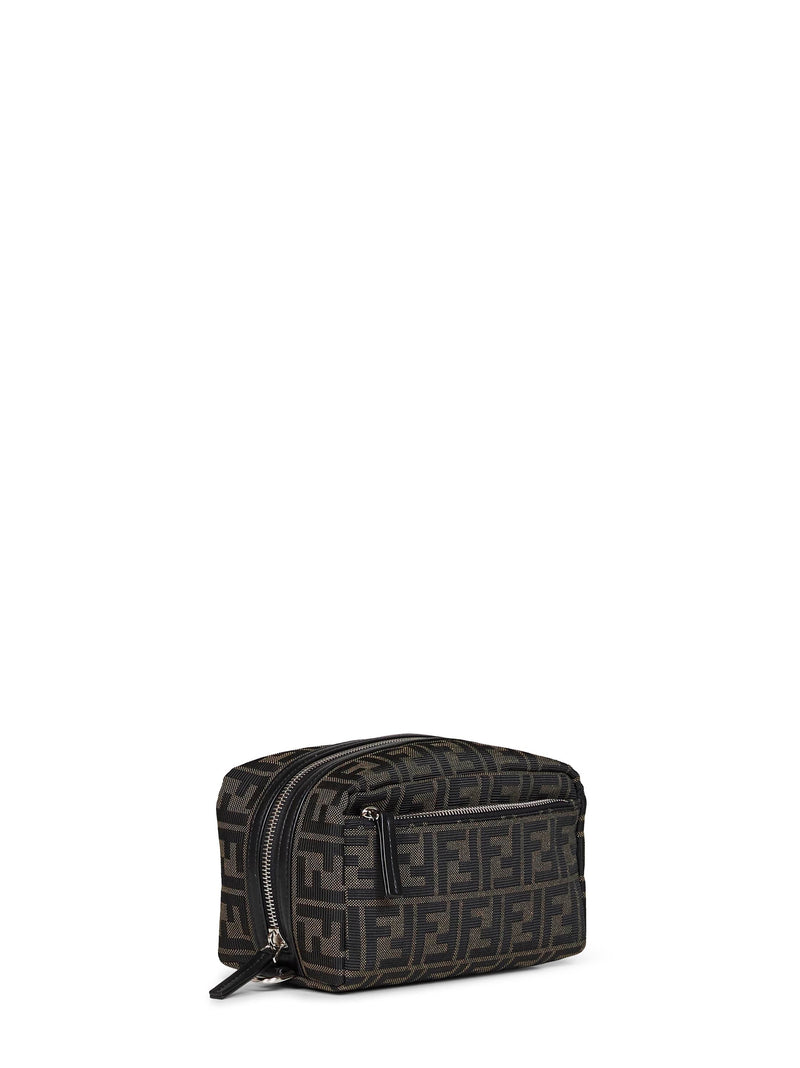 Fendi Double-Zip Woven Jacquard Clutch — Brown Polyester