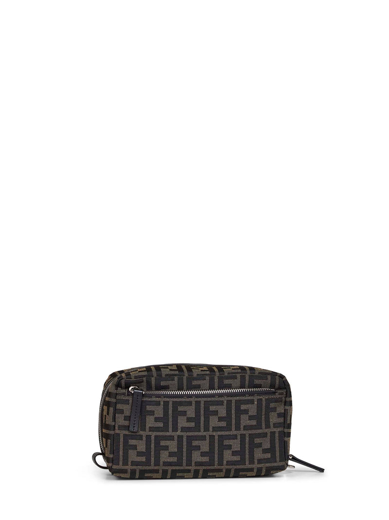 Fendi Double-Zip Woven Jacquard Clutch — Brown Polyester