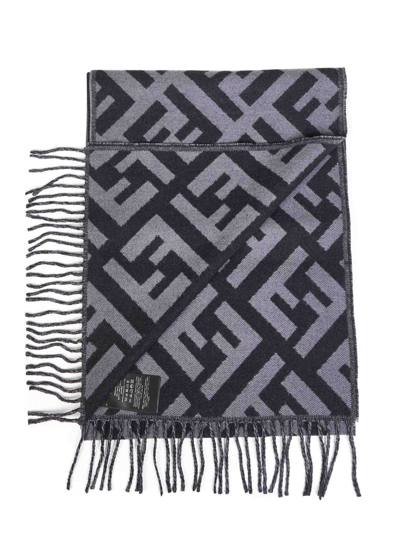 Fendi Ff Jacquard Cashmere Scarf — Gray Scarfs