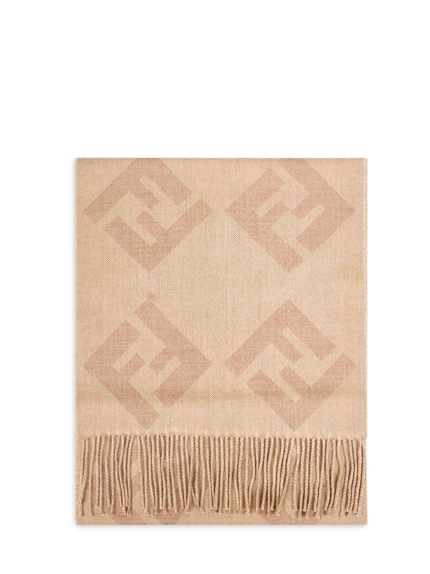Fendi Diagonal Ff Logo Wool Scarf — Beige Scarfs
