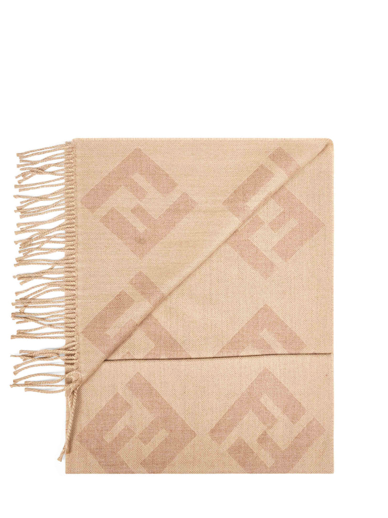 Fendi Diagonal Ff Logo Wool Scarf — Beige Scarfs