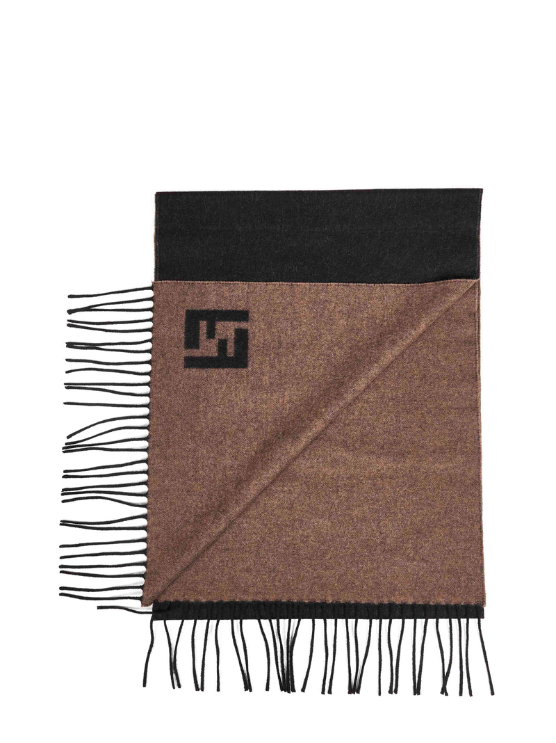 Fendi Two-Tone Wool-Cashmere Scarf — Black Scarfs