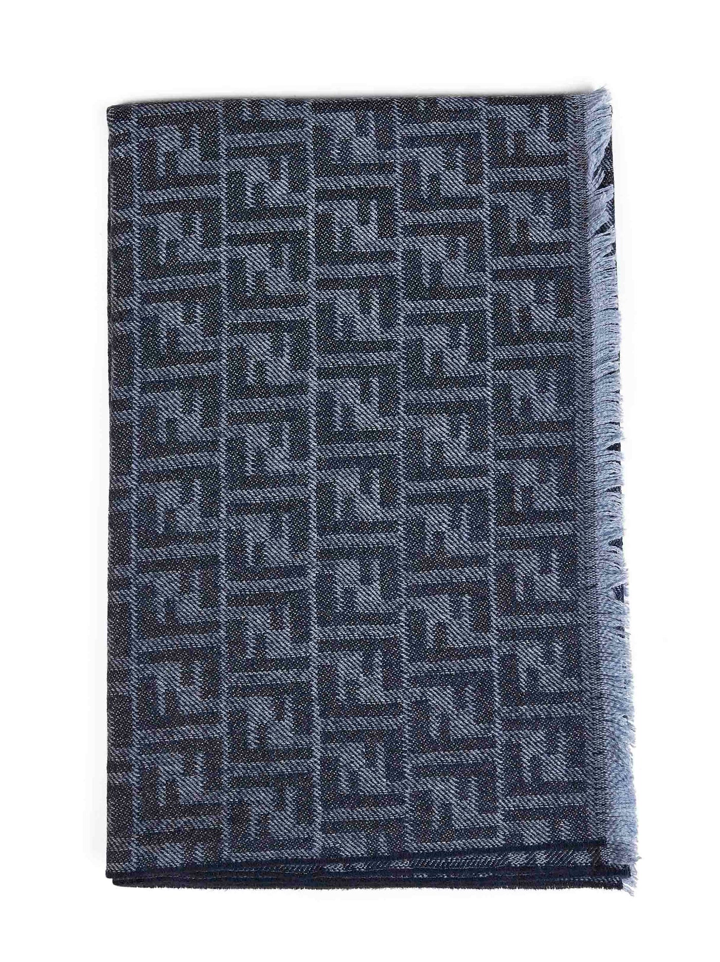 Fendi Ff Jacquard Wool Scarf — Blue Scarfs
