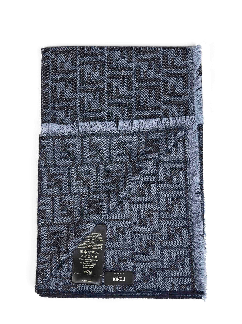 Fendi Ff Jacquard Wool Scarf — Blue Scarfs