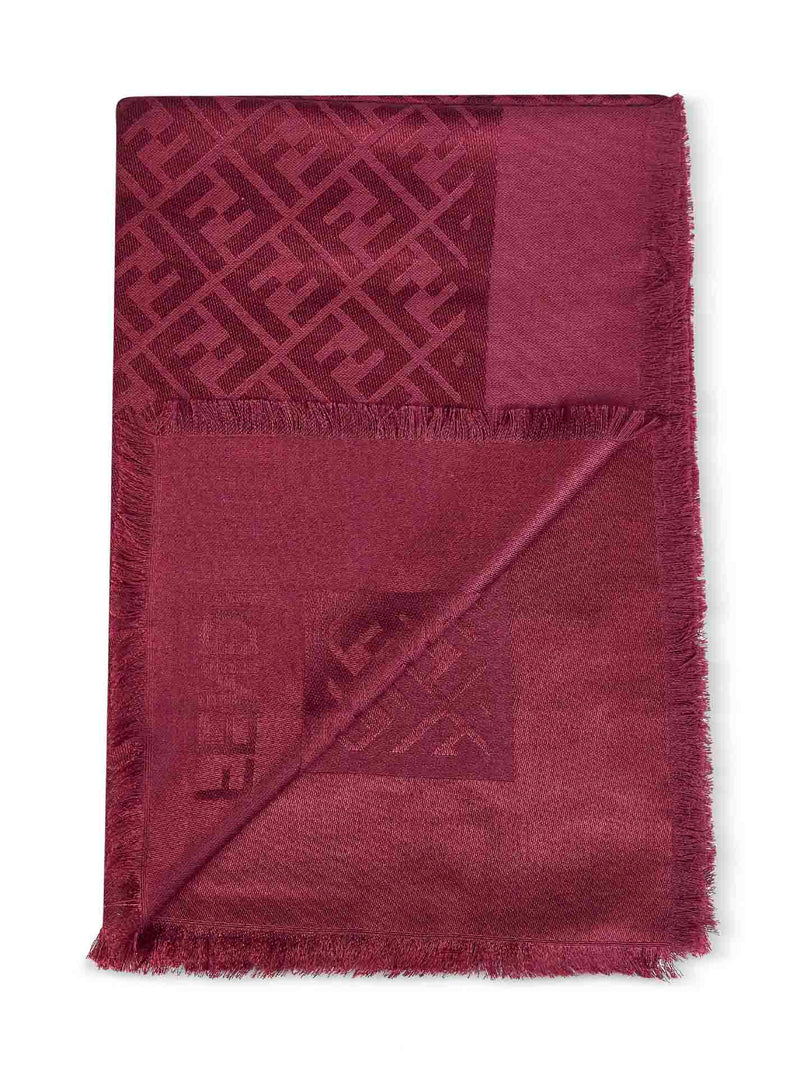 Fendi Logo-Jacquard Silk-Wool Scarf — Burgundy Scarfs