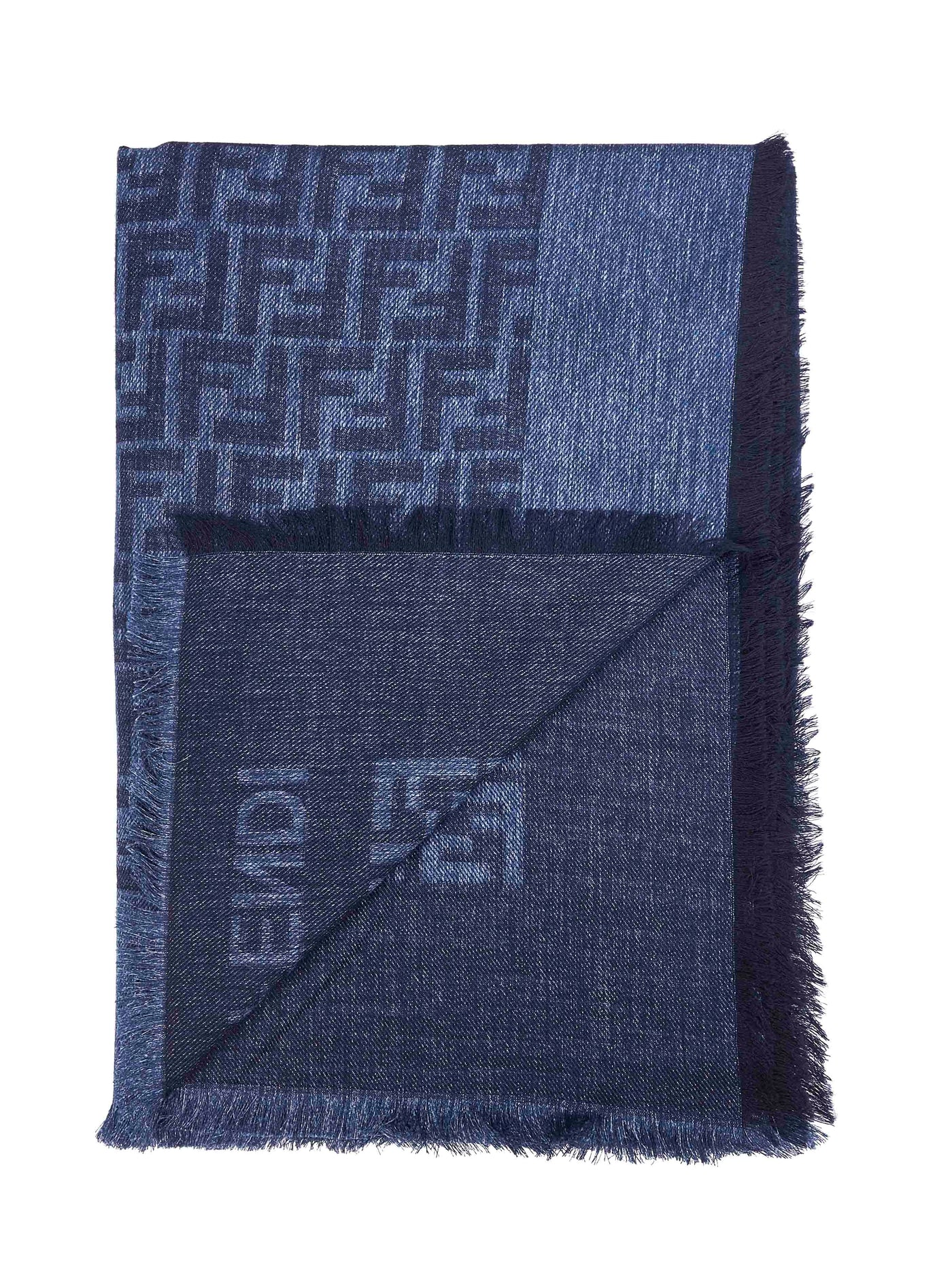 Fendi Jacquard Ff Logo Shawl — Blue Cotton Shawls