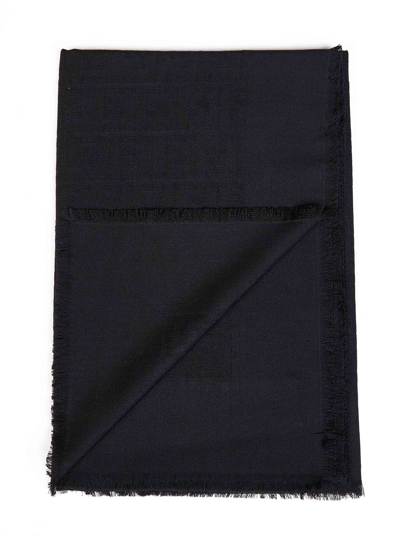 Fendi Tone-On-Tone Ff Zucca Jacquard Shawl — Black Cotton Shawls