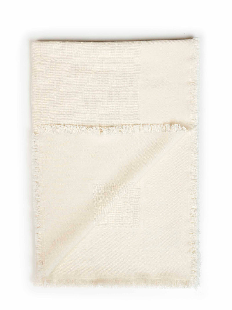 Fendi Tone-On-Tone Ff Zucca Jacquard Square Scarf — White Cotton Scarfs