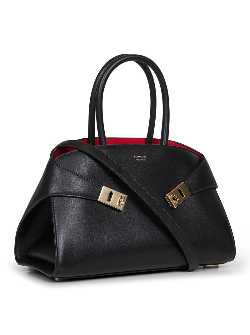 Ferragamo Hug Top Handle Bag — Black Calf Leather