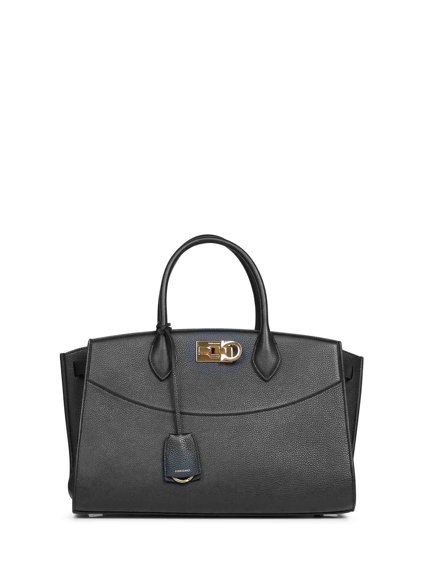 Ferragamo Studio Top Handle Bag — Black Calf Leather