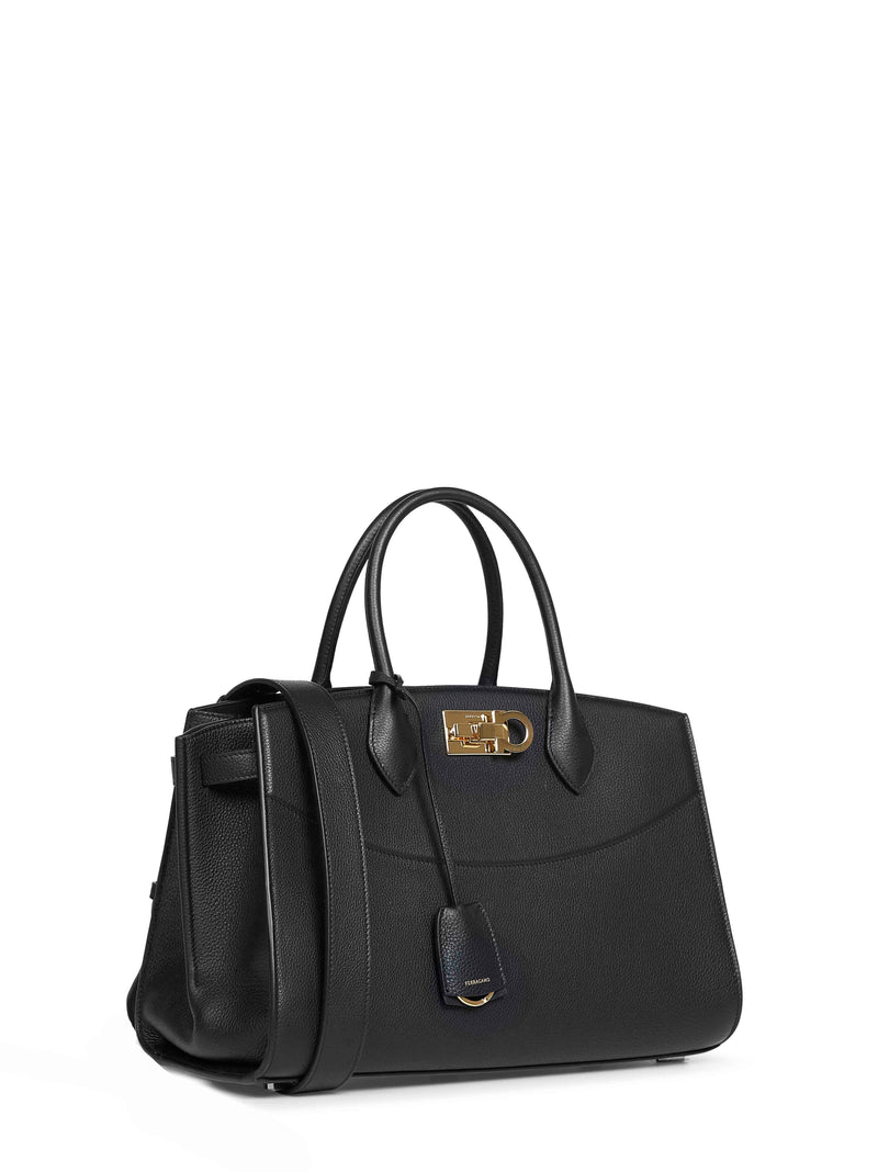 Ferragamo Studio Top Handle Bag — Black Calf Leather