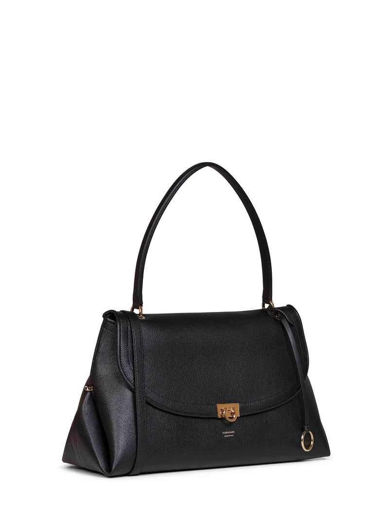Ferragamo Sofia Shoulder Bag — Black Calf Leather