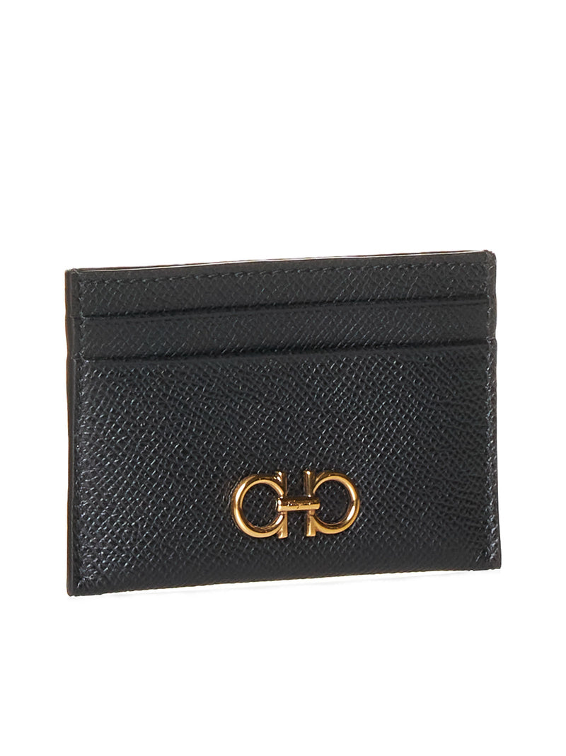 Ferragamo Gancini Card Case — Black Calf Leather Wallets & Purses