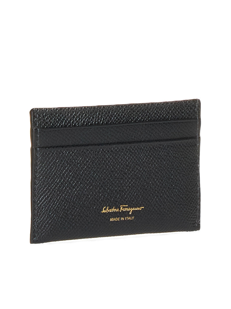 Ferragamo Gancini Card Case — Black Calf Leather Wallets & Purses