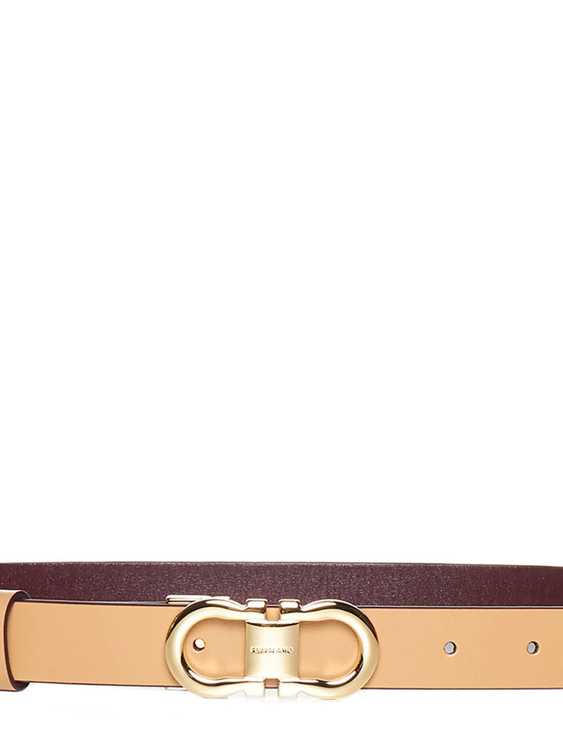 Ferragamo Reversible Gancini Leather Belt — Beige Calf
