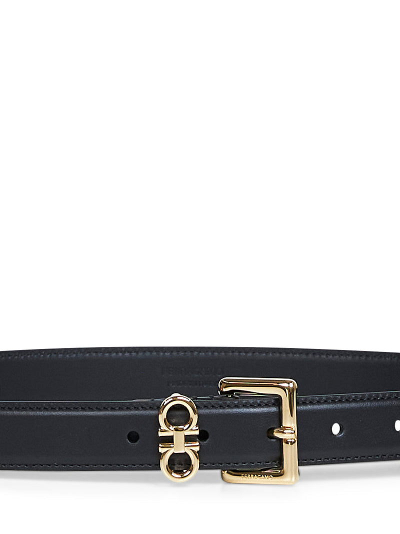 Ferragamo Double Gancini Belt — Black Calf Leather