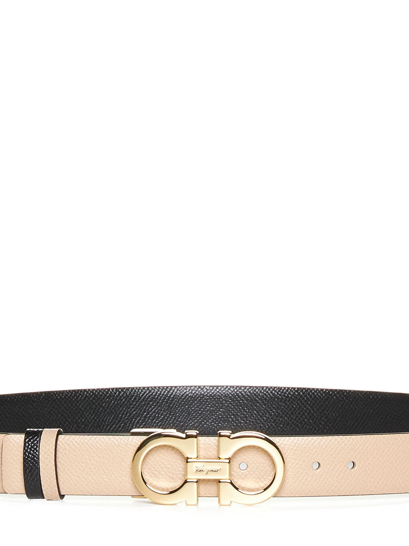 Ferragamo Reversible Leather Gancini Belt — Beige Calf