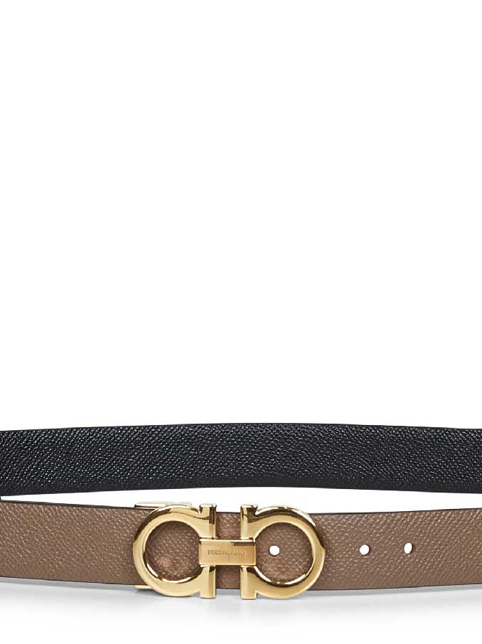 Ferragamo Reversible Leather Gancini Belt — Brown Calf