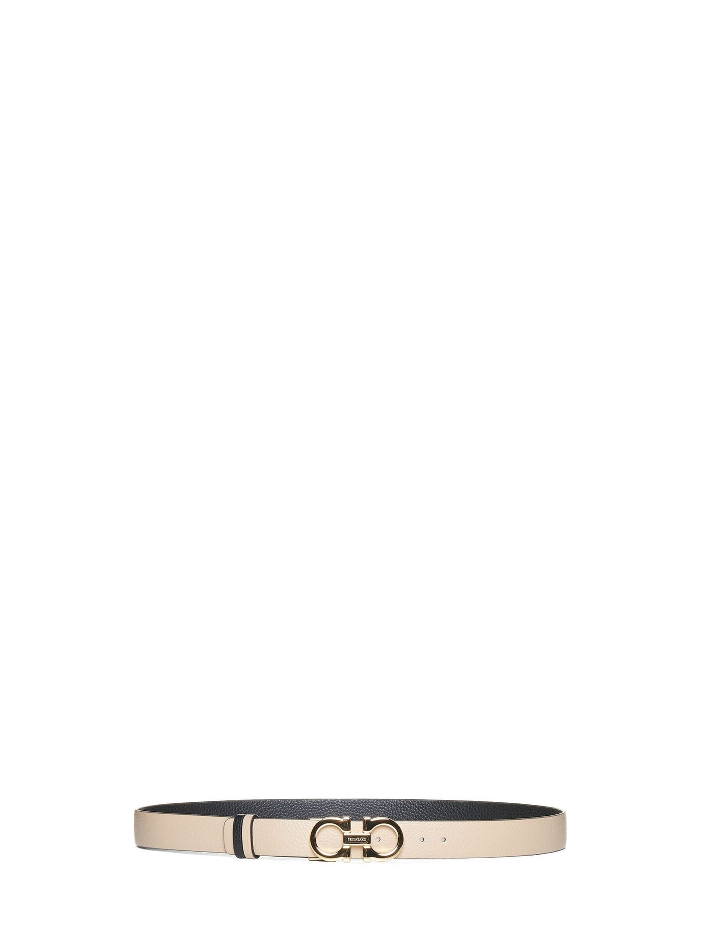 Ferragamo Gancini Reversible Grained Leather Belt — Beige Calf